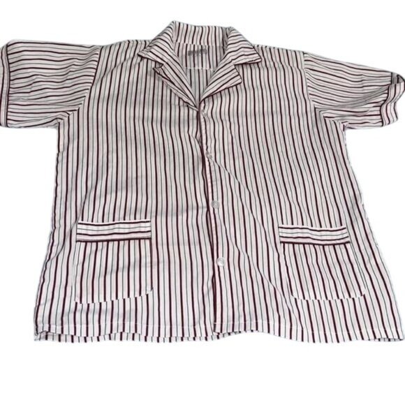 Mens Haband Striped Pajama Set Button-Up Shirt & Elastic Waist Pants M Polyester - Picture 5 of 9